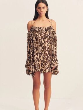 SHONA Joy tiered animal effect mini dress Sz 6 NEW